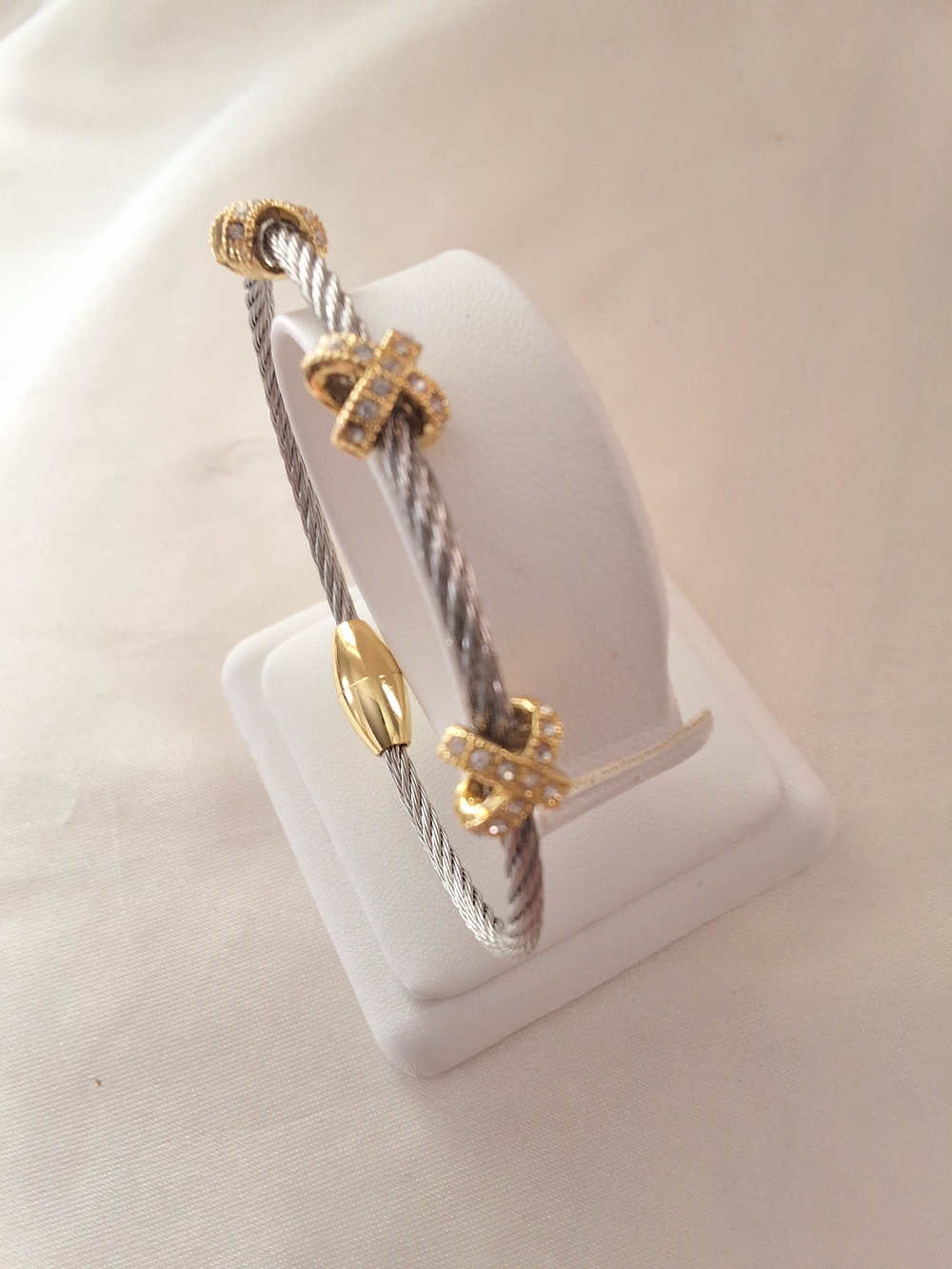 Gold and Silver CZs Cable Bracelet